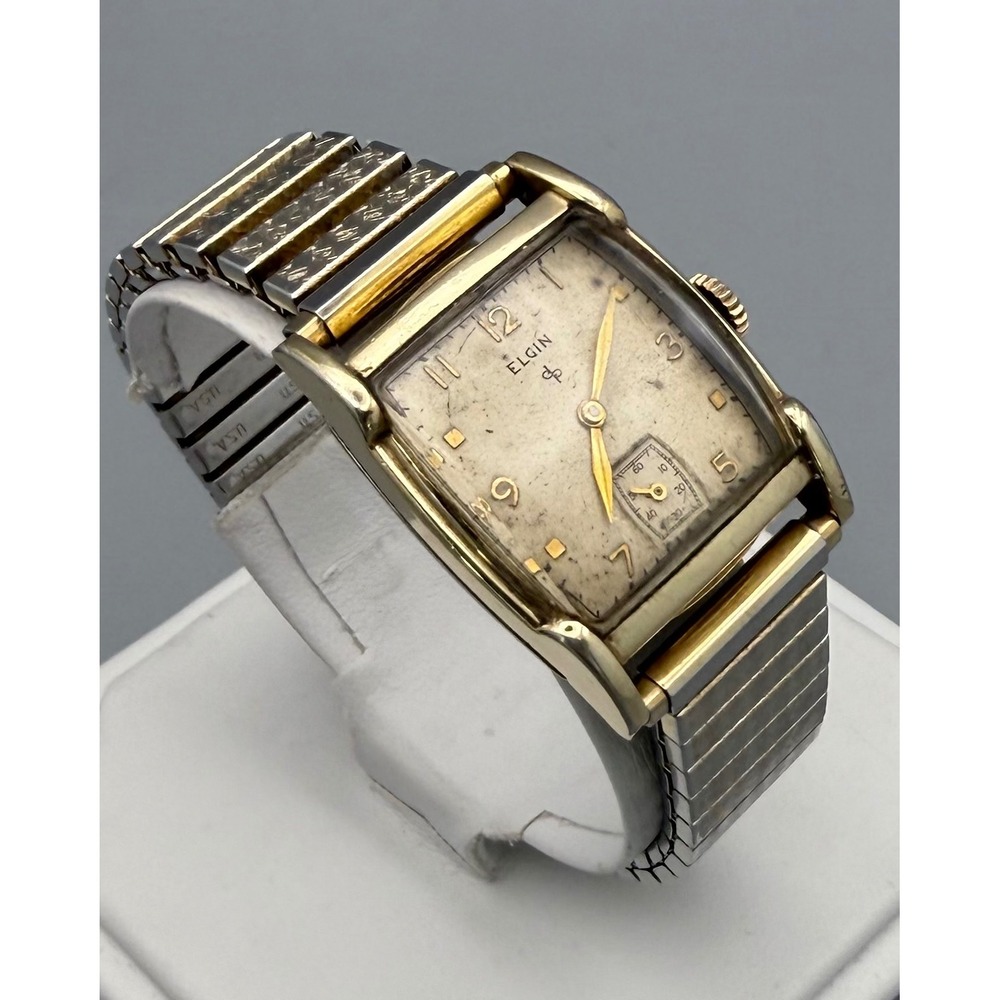 Vintage 1951 Elgin Grade 554 10K RGP Tank Watch Manual Wind 15J Working